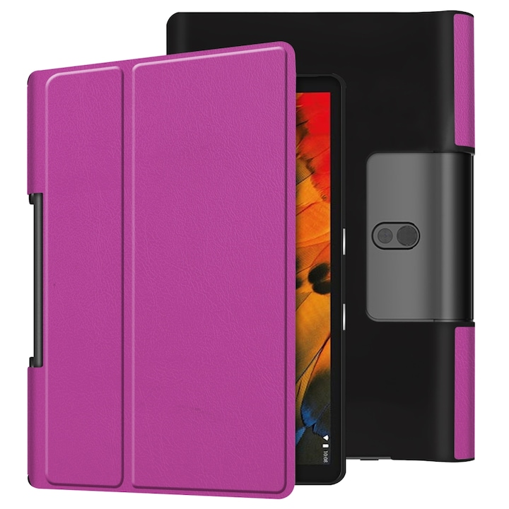 Husa tableta pentru Lenovo Yoga Smart Tab, piele texturata, tip carte cu suport doua plieri, inchidere magnetica, Violet