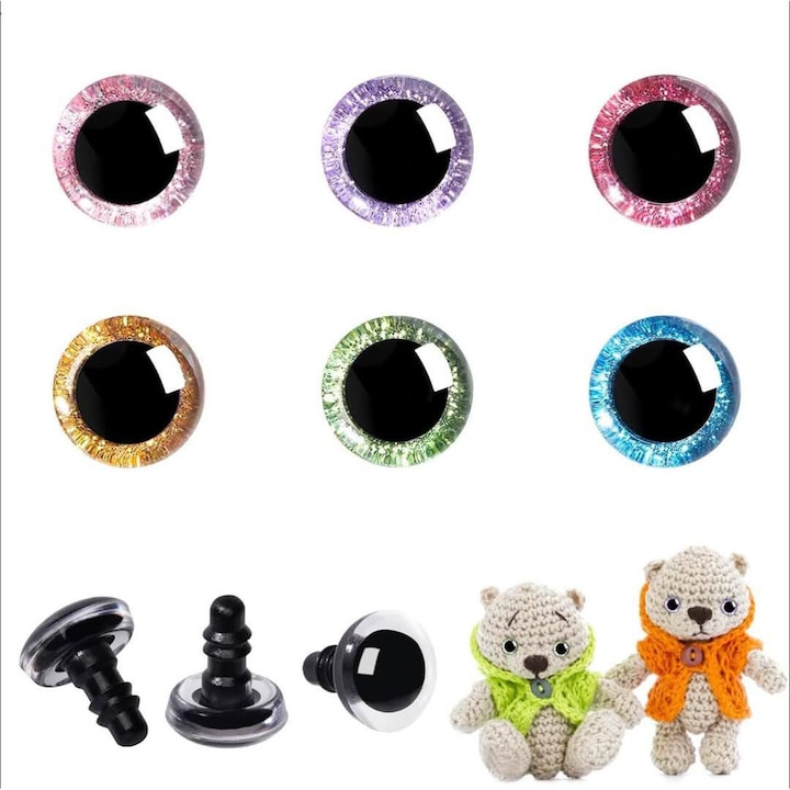 60 buc, Set Ochi de Siguranta cu Glitter Colorat pentru Jucarii de Plus