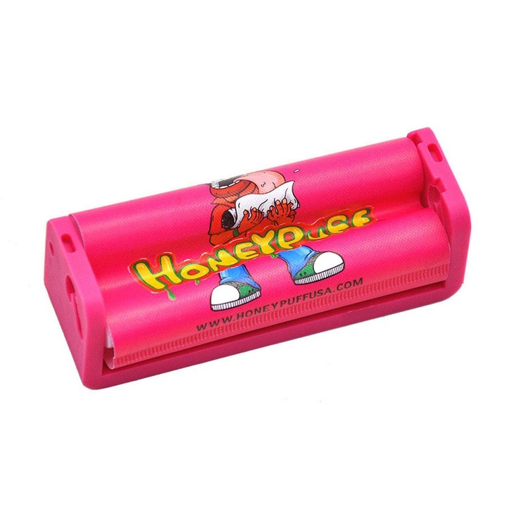 Aparat rulat tigarete Honeypuff, Plastic, 70 mm, Roz