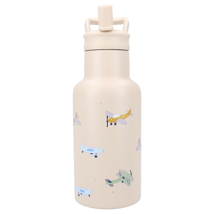 Kidzroom 350ml-es termosz gyerek cumisüveg, repülőgép bézs, 21x7x7cm