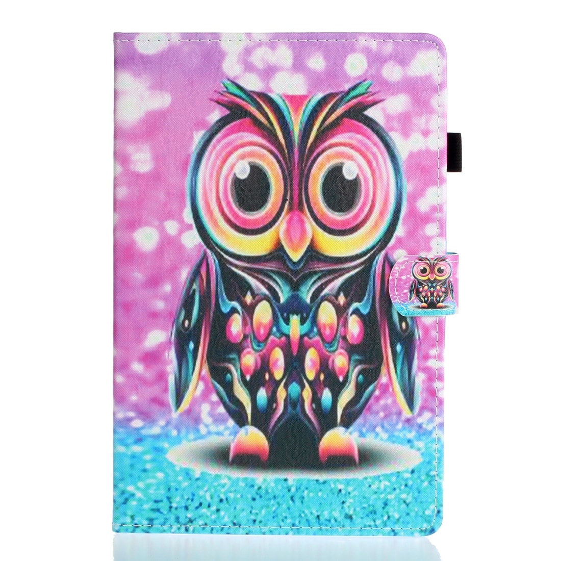 Husa tableta pentru Huawei MediaPad M5 lite, din piele colorata, cu design orizontal si suport, slot pentru carduri, functie sleep/wake, in forma de bufnita