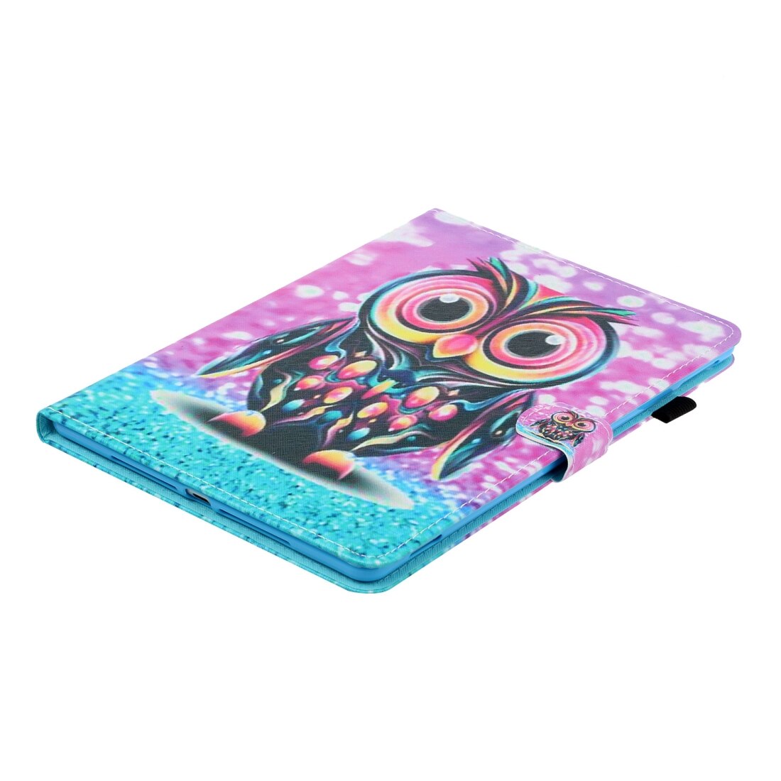Husa tableta pentru Huawei MediaPad M5 lite, din piele colorata, cu design orizontal si suport, slot pentru carduri, functie sleep/wake, in forma de bufnita