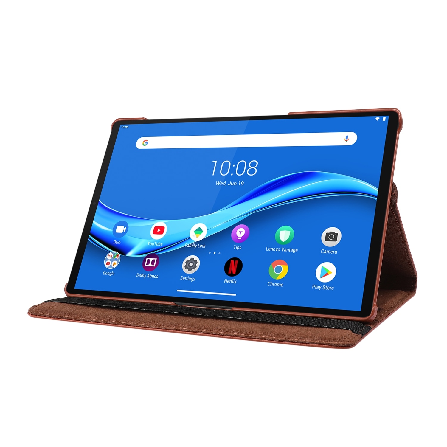 Husa tableta pentru Lenovo Tab M10 Plus 10.3, piele textura piele de lac, rotire 360 grade cu suport (Albastru cer)