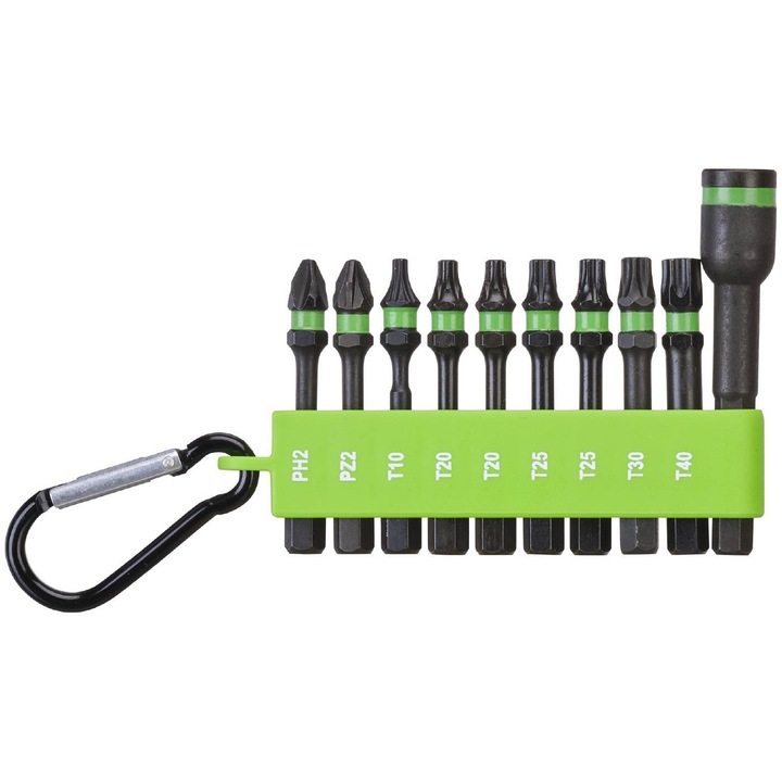 Set de 9 varfuri de impact, 50mm, cu suport magnetic, incarcatura din plastic