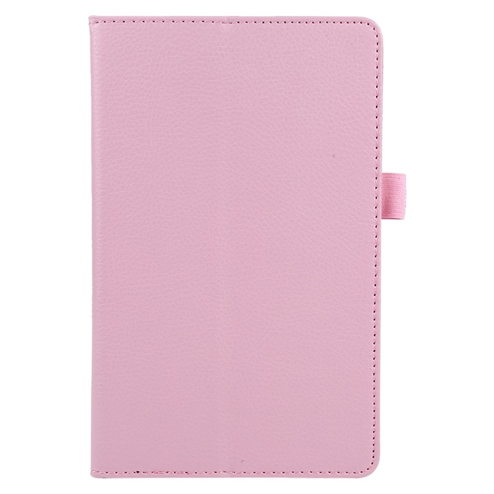 Lenovo Tab M8 tablet tok, litchi textúra, egyszínű, vízszintes kialakítású, állvánnyal és tolltartóval, rózsaszín
