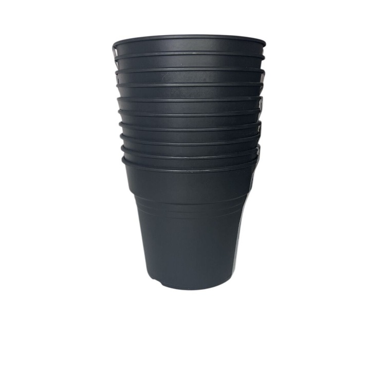 Set de 10 Ghivece de Plastic pentru Plante, 14 x 15 cm, cu Orificii de Drenaj, Gri Antracit