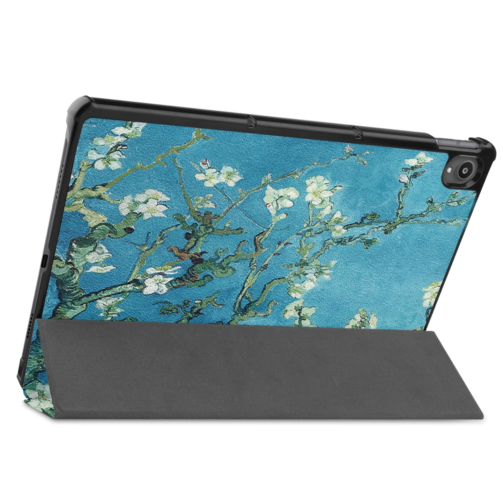 Husa tableta pentru Lenovo Tab P11 TB-J606F / TB-J607Z, piele inteligenta, tip carte cu suport, design Custer Painted, 3 plieri, floare de cais, apricot