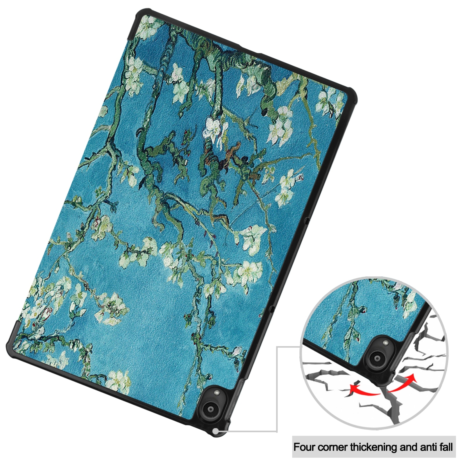 Husa tableta pentru Lenovo Tab P11 TB-J606F / TB-J607Z, piele inteligenta, tip carte cu suport, design Custer Painted, 3 plieri, floare de cais, apricot