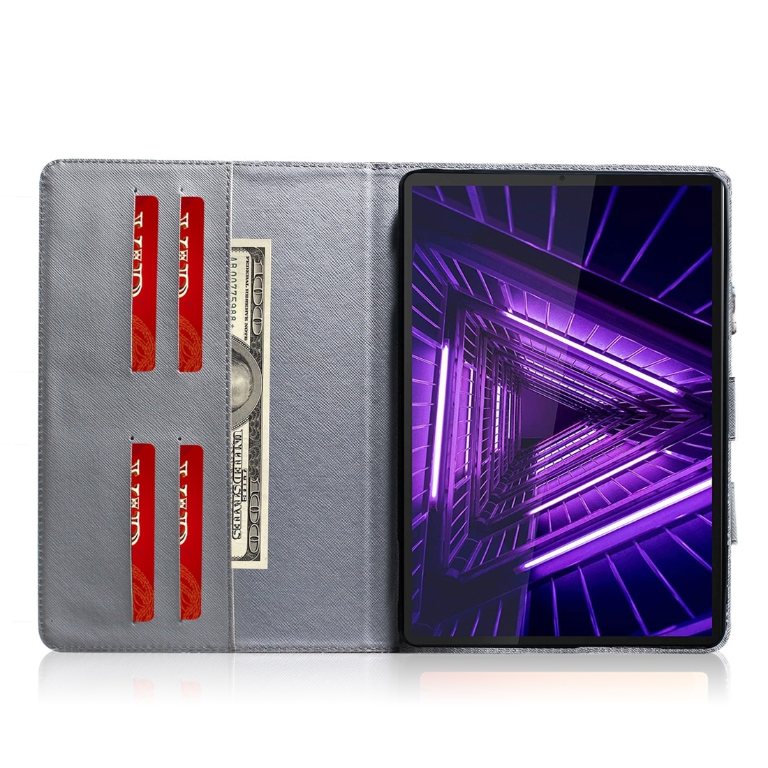 Husa tableta pentru Lenovo Tab M10 FHD Plus TB-X606, material piele PU, design orizontal cu desen colorat, suport si buzunar pentru carduri si portofel(Tigru Amur)