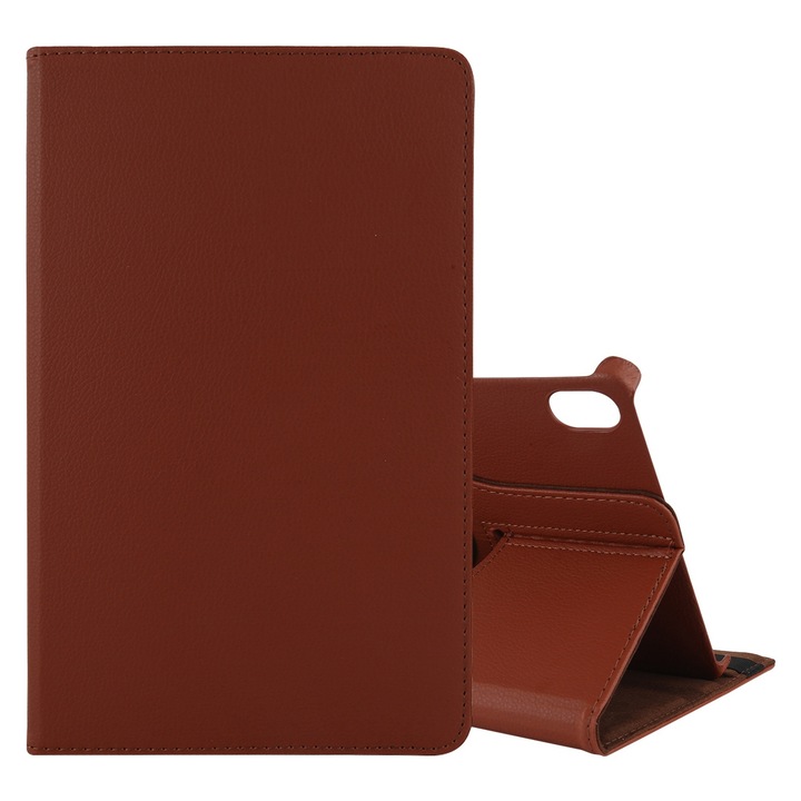 Husa tableta pentru Lenovo Tab P11 / Tab P11 5G, textura litchi, rotire 360 grade, piele cu suport, Maro
