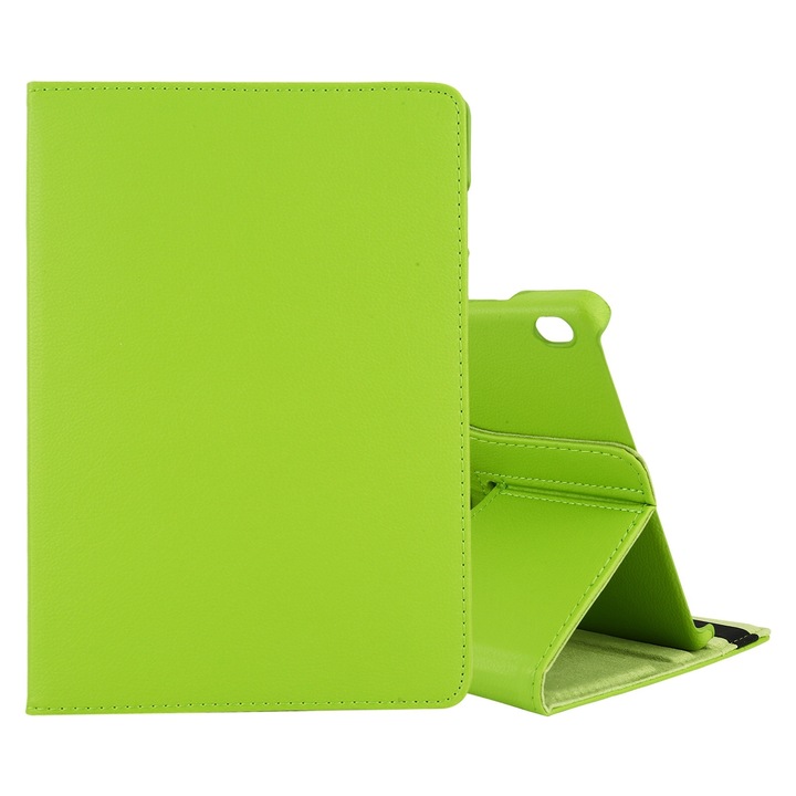 Husa tableta pentru Lenovo M10, textura litchi, design orizontal flip 360 de grade, din piele cu suport (verde)
