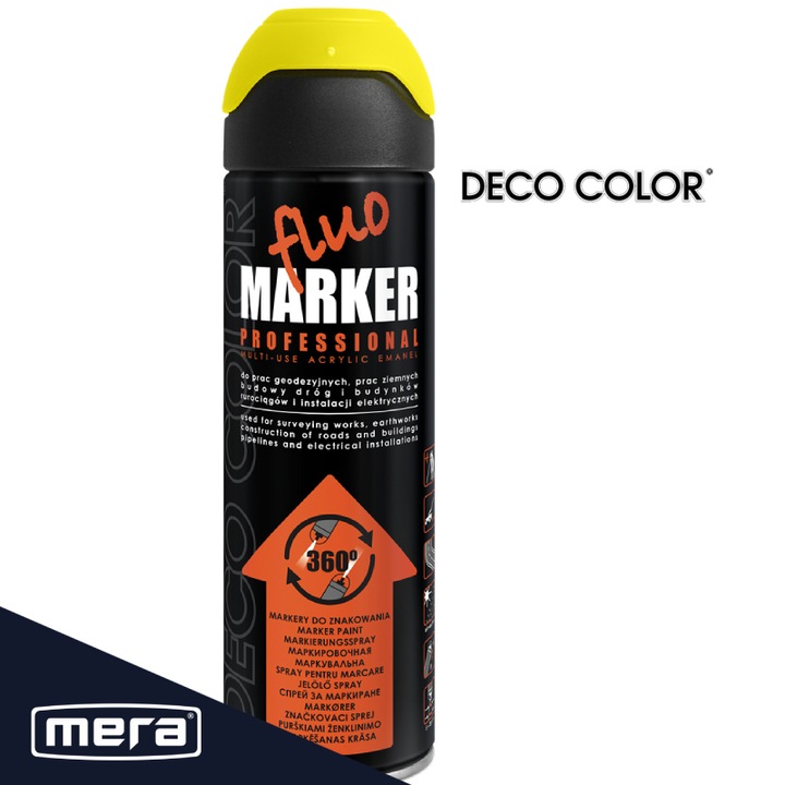 Mera Deco Color ZOLTY festék spray, 500ml, geodéziához, különféle felületekre felhordható, időjárásálló