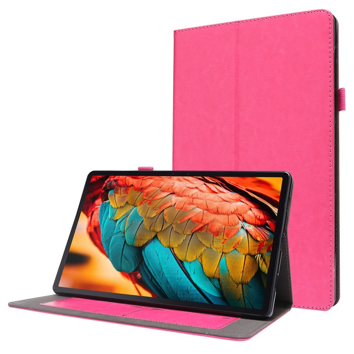 Husa tableta pentru Lenovo Tab P11, piele PU, tip carte cu suport, protectie anti-cadere, capacitate pentru carduri de vizita (Rosu Roz)