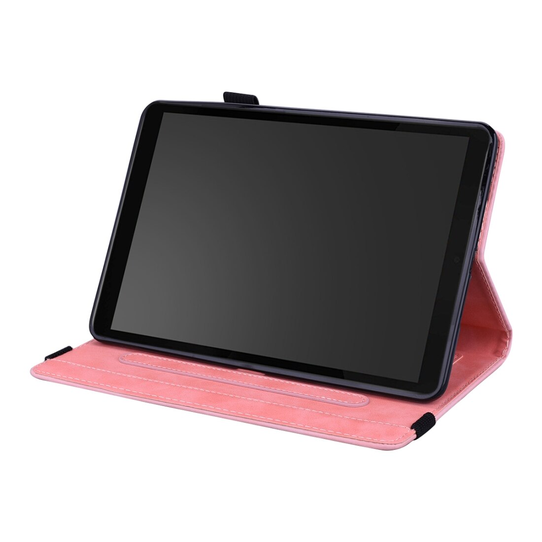 Husa tableta pentru Lenovo Tab M8 TB-8505F 8505X 8.0, model incrustat cu piele embosata, pliere dubla, suport, slot pentru carduri, buzunar pentru stilou, banda elastica (roz)