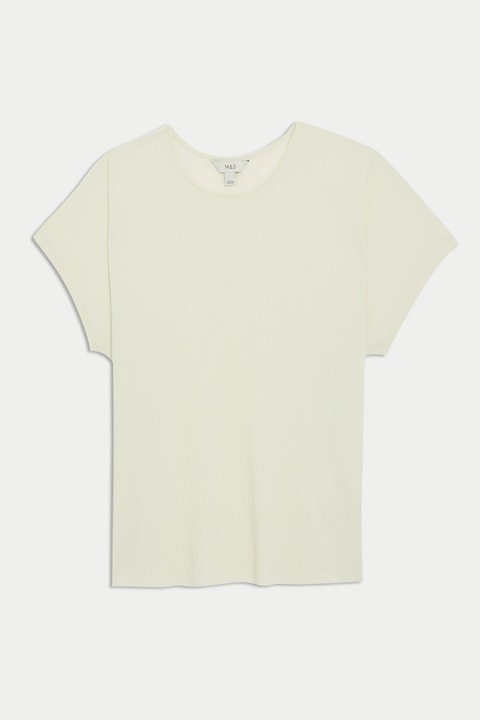 Marks & Spencer, Tricou cu decolteu rotund, Alb fildes