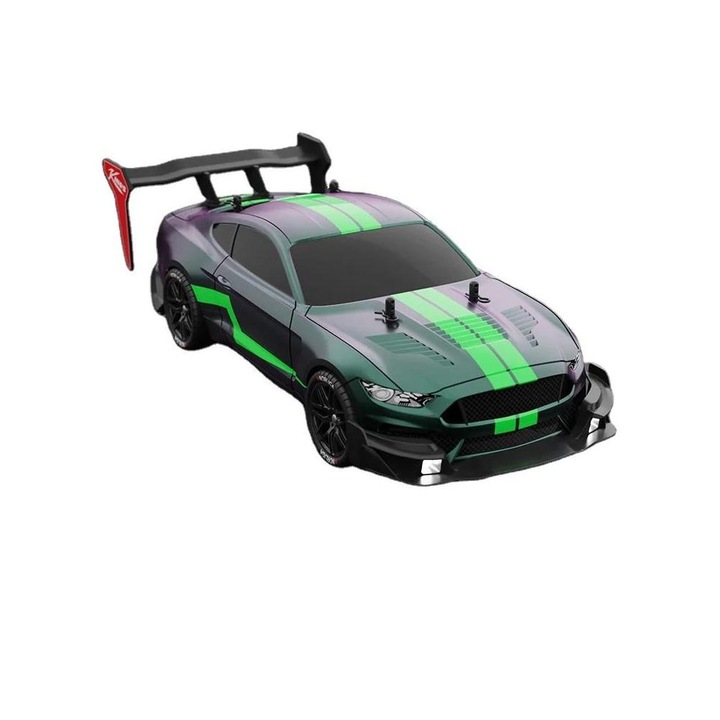 Masina cu telecomanda R-18 4WD, scara 1:16, drift car, viteza maxima 30km/h, 2 x acumulatare 7.4V 600mAh, 2 x seturi de roti, autonomie 30 min, lumini LED, verde