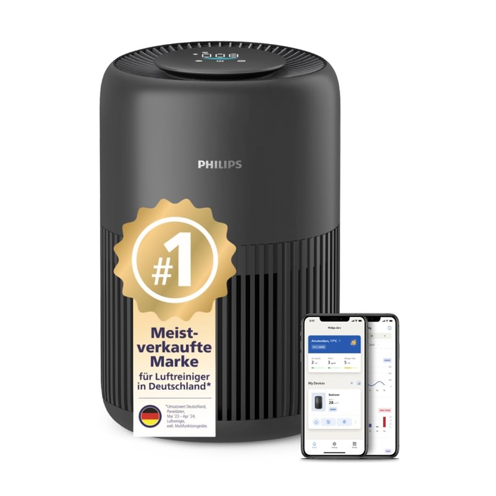 Пречиствател на въздух Philips серия 900, Hepa Nanoprotect + филтър с активен въглен, обхват 250 м³/ч за страдащи от алергии до 65 м², тих, интелигентен и енергийно ефективен (Ac0951/13)