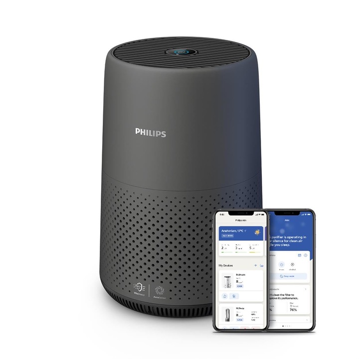 Purificator De Aer Compact Philips Seria 800I, 49 M², Filtru Hepa Si Carbon Activ, Negru