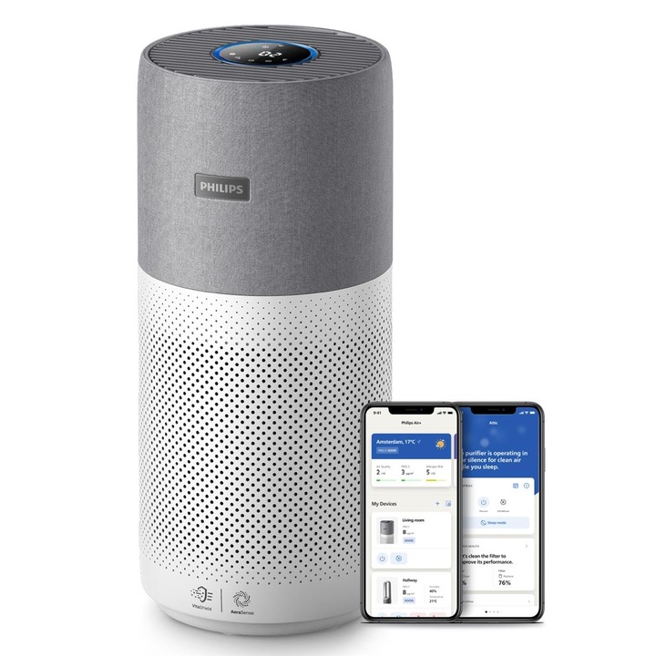 Purificator De Aer Philips Seria 3000I – Conectat La Aplicatie, Indeparteaza Polenul, Praful, Virusii Si Aerosolii* In Camere De Pana La 135 M², 4 Setari De Viteza, Mod De Repaus (Ac3033/10)