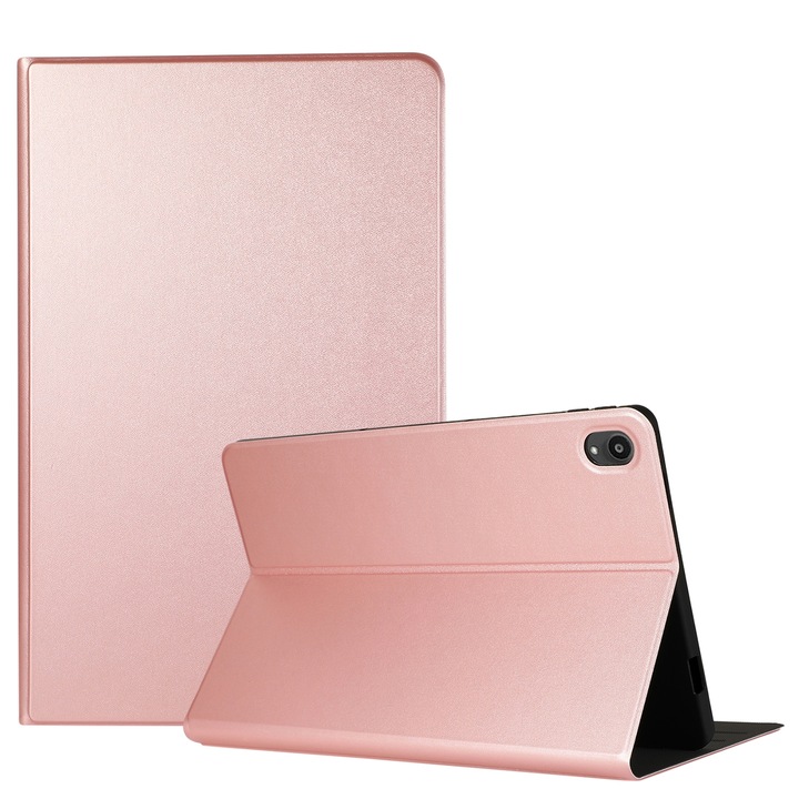 Husa tableta pentru Lenovo Tab P11 (TB-J606F), textura TPU, design orizontal tip carte cu suport, Roz auriu