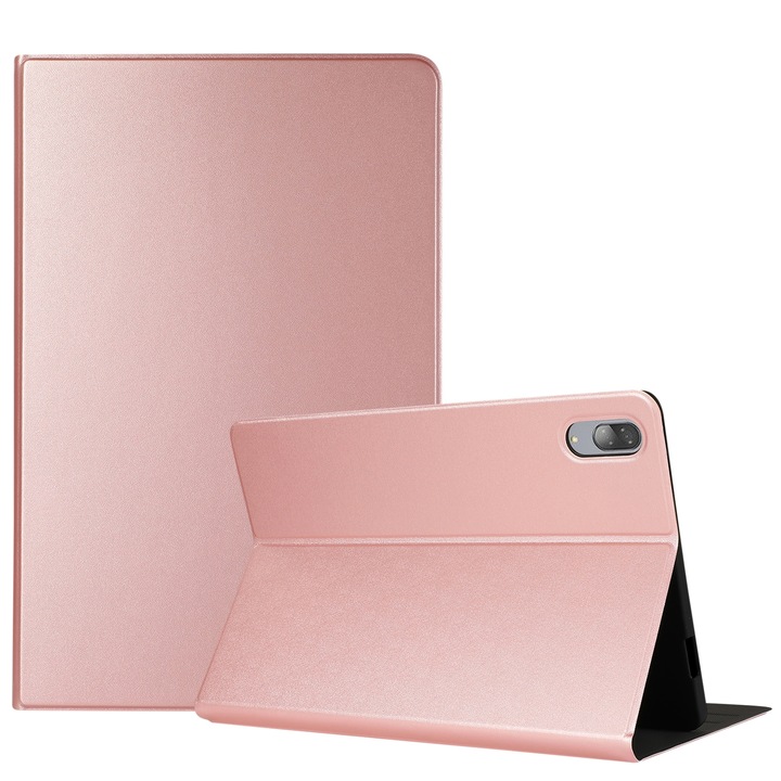Husa tableta pentru Lenovo Tab P11 Pro, model TB-XJ706F, material TPU texturat, design orizontal tip flip cu suport, culoare roz aurie