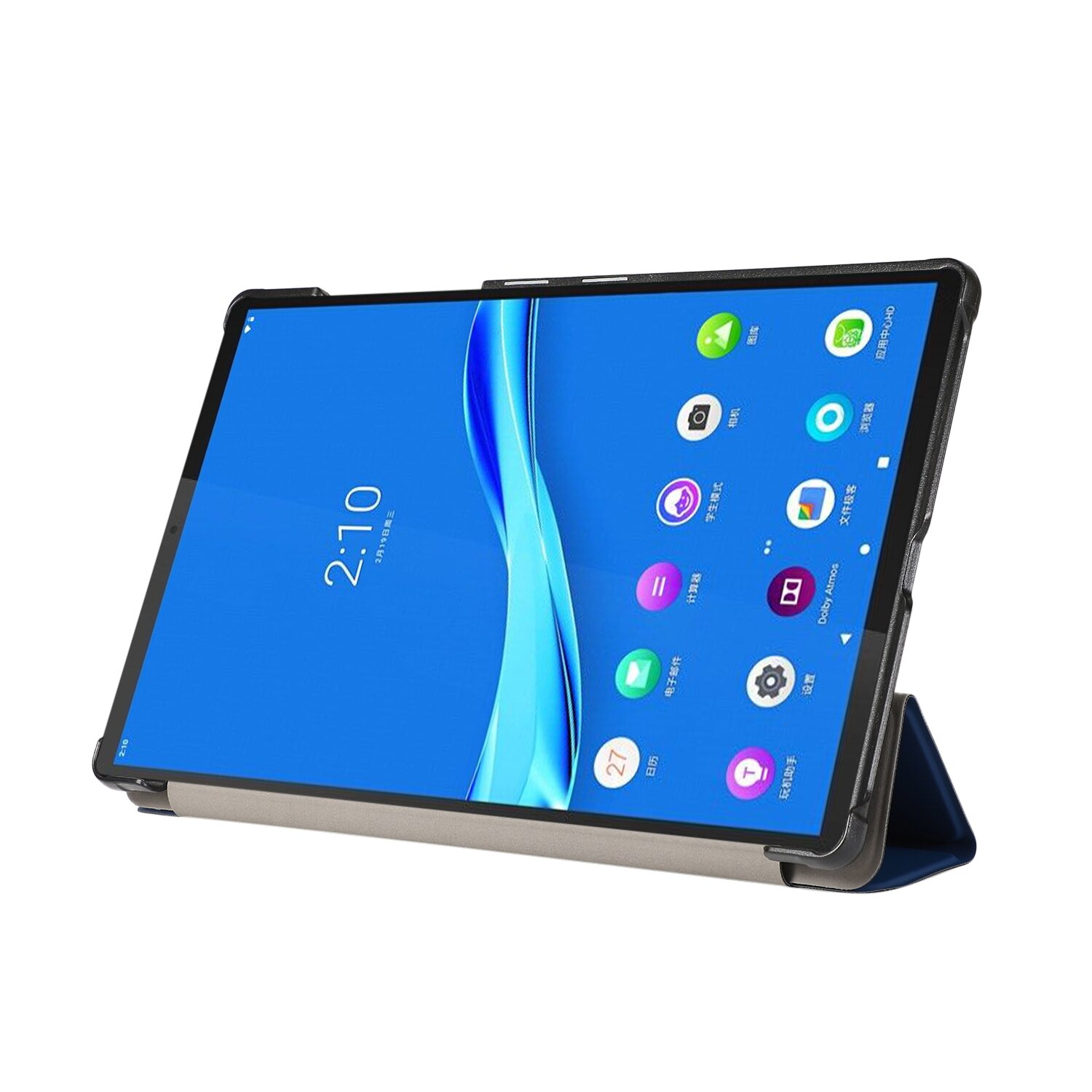 Husa tableta pentru Lenovo Tab M10 HD (X306) 3 pliabil textura piele orizontala flip TPU + PU cu suport (Albastru marin)