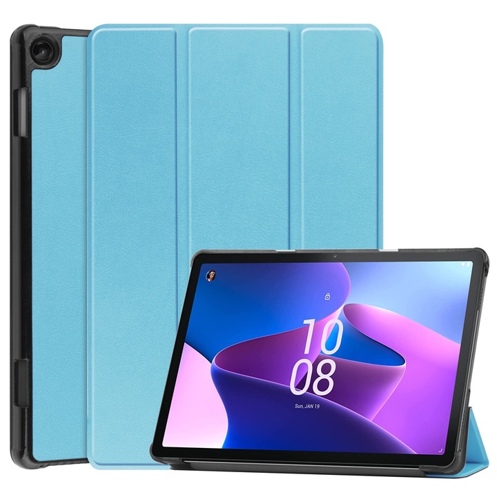 Lenovo Tab M10 3rd Gen / TB328FU tablet tok, PU bőr, könyv alakú tartóval, 3-szor összecsukható, világoskék