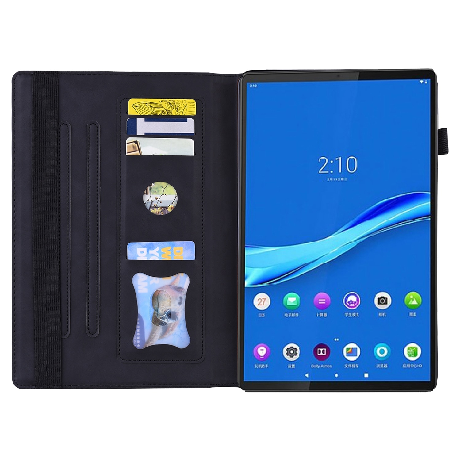 Husa tableta pentru Lenovo Tab M10 HD Gen 2 TB-X306F, din piele, tip carte cu suport si sloturi pentru carduri si poze si suport pentru pix(Negru)