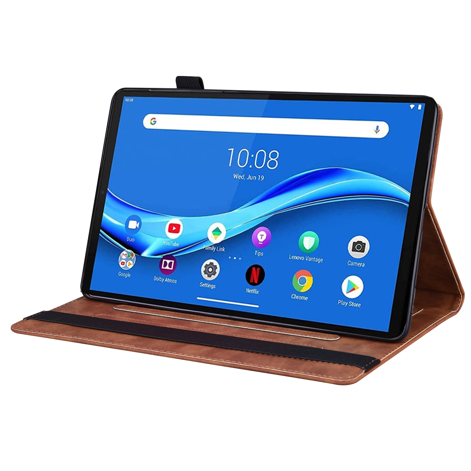 Husa tableta pentru Lenovo Tab M10 HD Gen 2 TB-X306F, in piele PU, tip carte cu suport, sloturi pentru carduri si fotograii, suport pentru creion, rezistent la socuri, maro