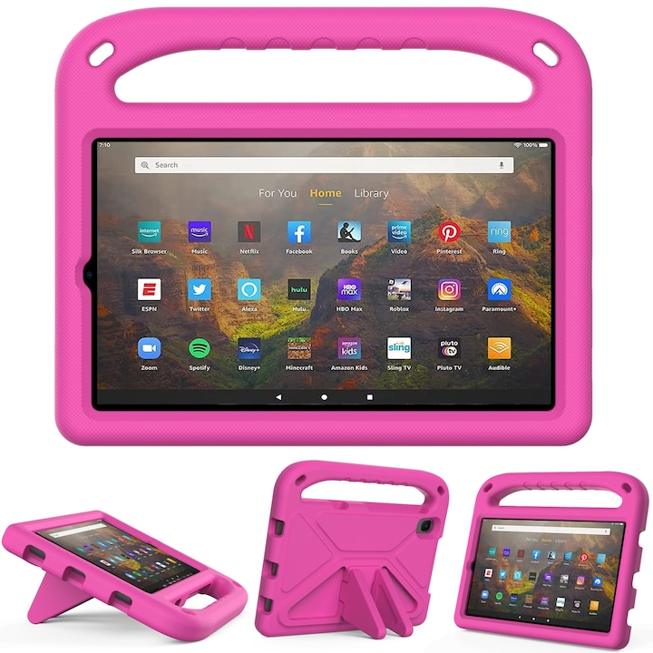 Husa tableta pentru Lenovo Tab M8 FHD TB-8505F / TB-8705X 8.0 inch & Tab M8 TB-8505 / TB-8705 / TB-8506 2021, material EVA, design portabil cu manere, protectie anti-soc, suport triunghiular, Roz pal
