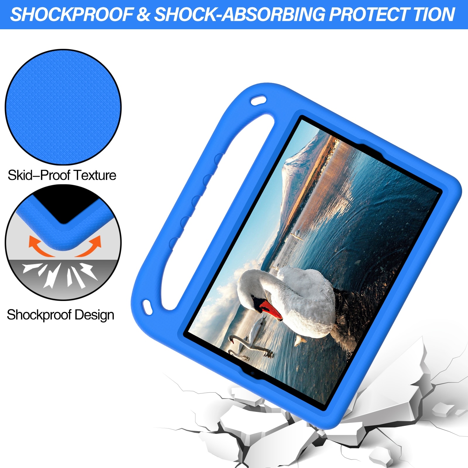 Husa tableta pentru Lenovo Tab M10 FHD Plus TB-X606F / TB-X606M, material EVA rezistent la socuri, cu maner si suport triunghiular, Albastru