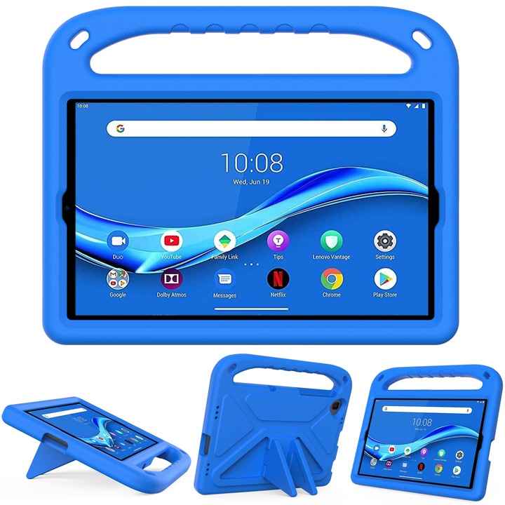 Husa tableta pentru Lenovo Tab M10 FHD Plus TB-X606F / TB-X606M, material EVA rezistent la socuri, cu maner si suport triunghiular, Albastru