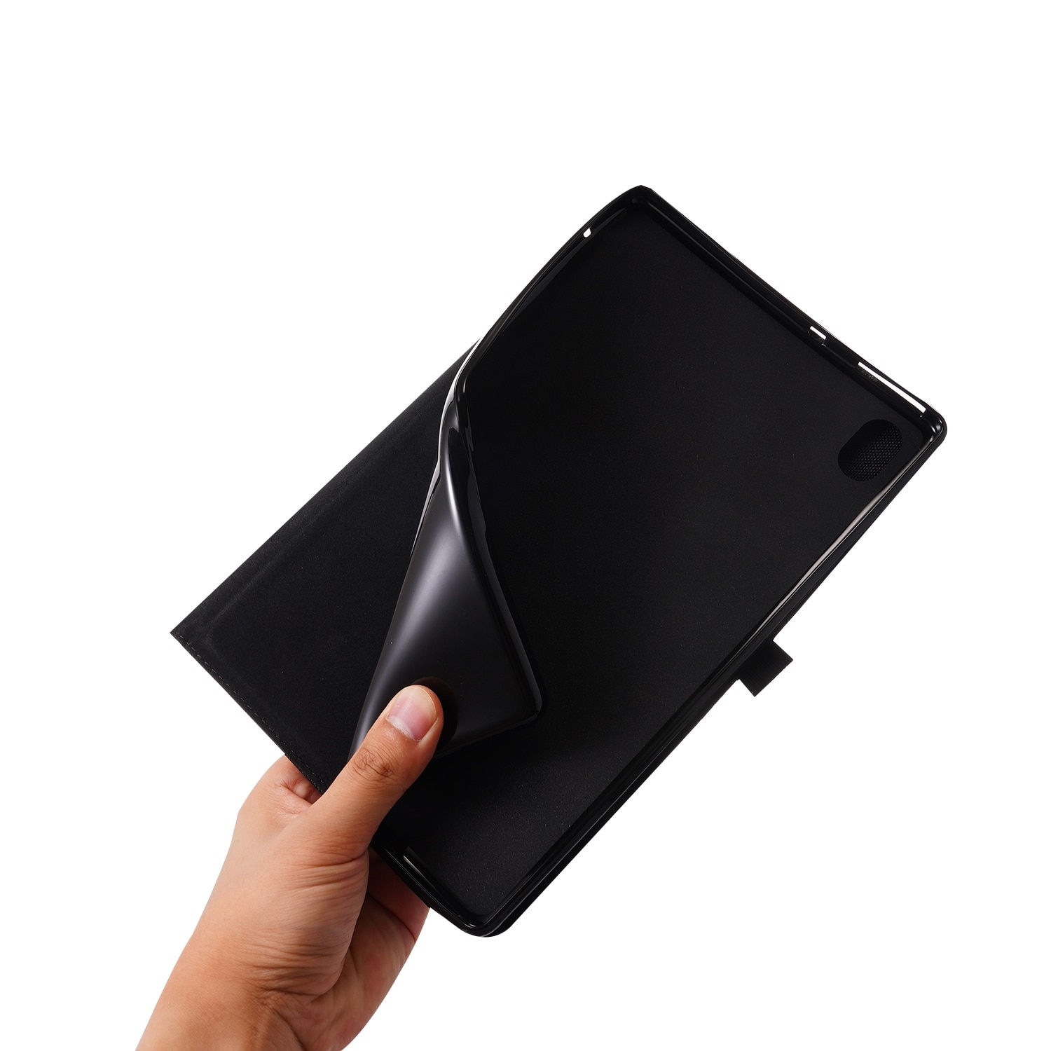 Husa tableta pentru Lenovo Tab K10 din material textil texturat, cu suport de tip carte, din piele TPU, culoare negru