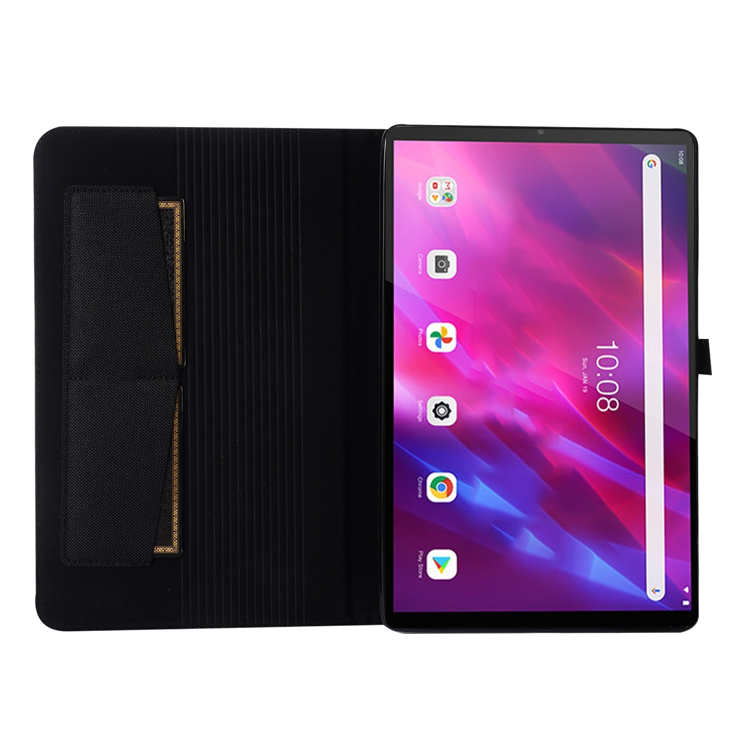 Husa tableta pentru Lenovo Tab K10 din material textil texturat, cu suport de tip carte, din piele TPU, culoare negru