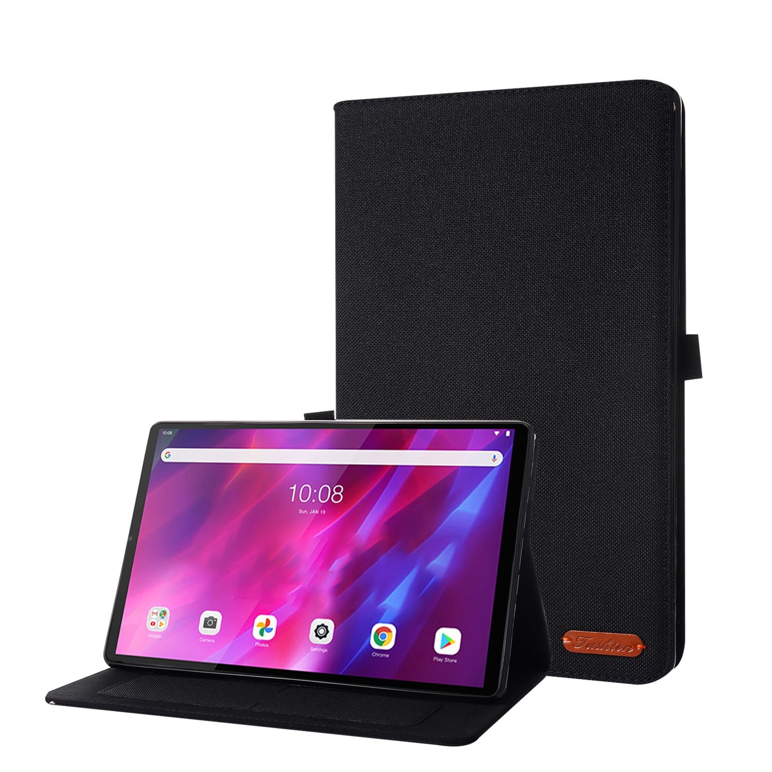 Husa tableta pentru Lenovo Tab K10 din material textil texturat, cu suport de tip carte, din piele TPU, culoare negru