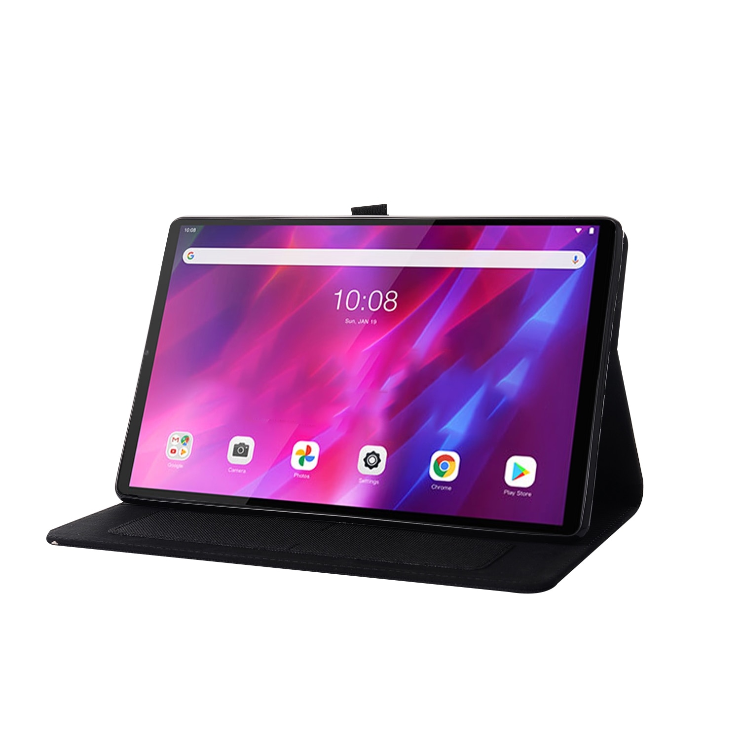 Husa tableta pentru Lenovo Tab K10 din material textil texturat, cu suport de tip carte, din piele TPU, culoare negru
