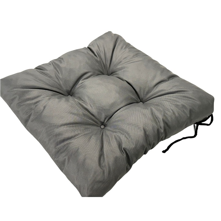 Perna decorativa pentru scaun, 40x40cm, gri-negru, material impermeabil, cu snururi