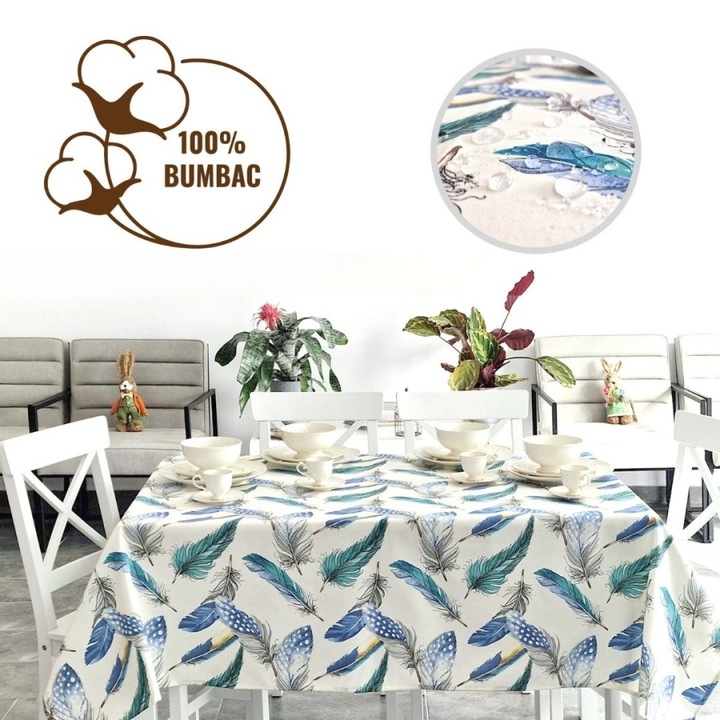 Teflon bevonatú terítő, 100% pamut, 160x320cm, Lenzerii Deosebite, tollminta