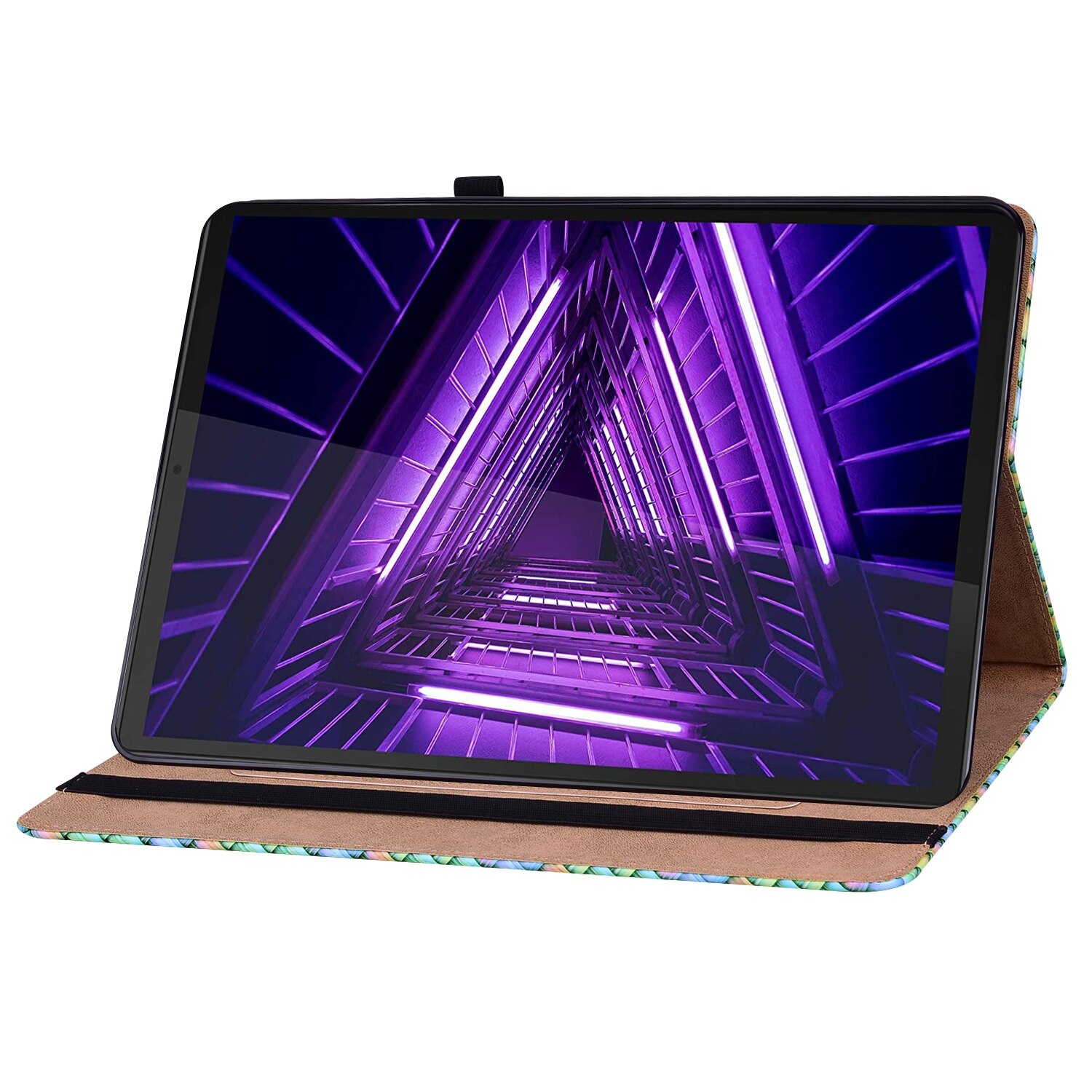 Husa tableta pentru Lenovo Tab K10, piele tesuta, tip carte cu suport, inchidere magnetica, protectie anti-zgarieturi, compatibil cu Lenovo Tab K10, curcubeu