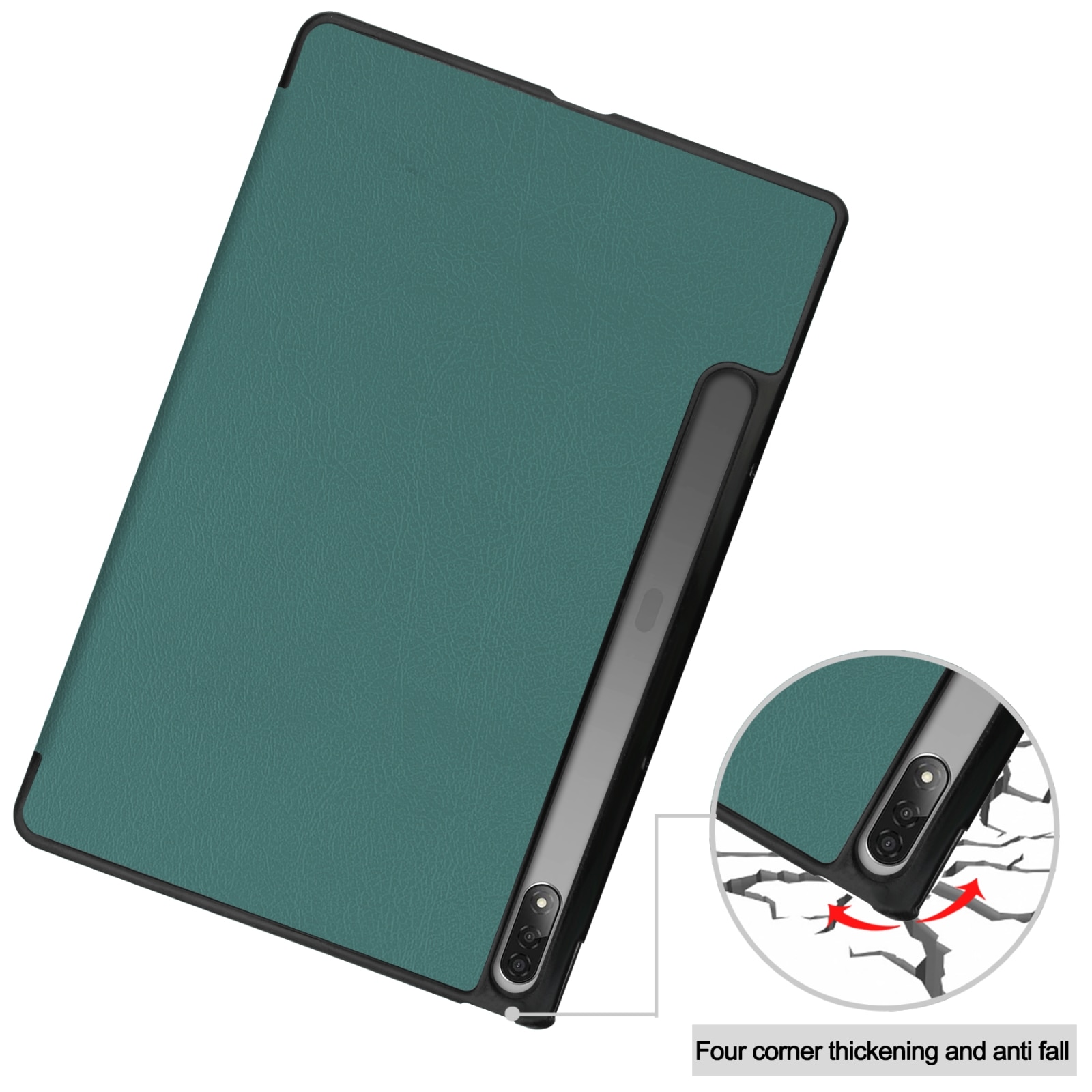 Husa tableta pentru Lenovo Tab P12 Pro 12.6, textura piele tip custers cu trei plieri, verde inchis