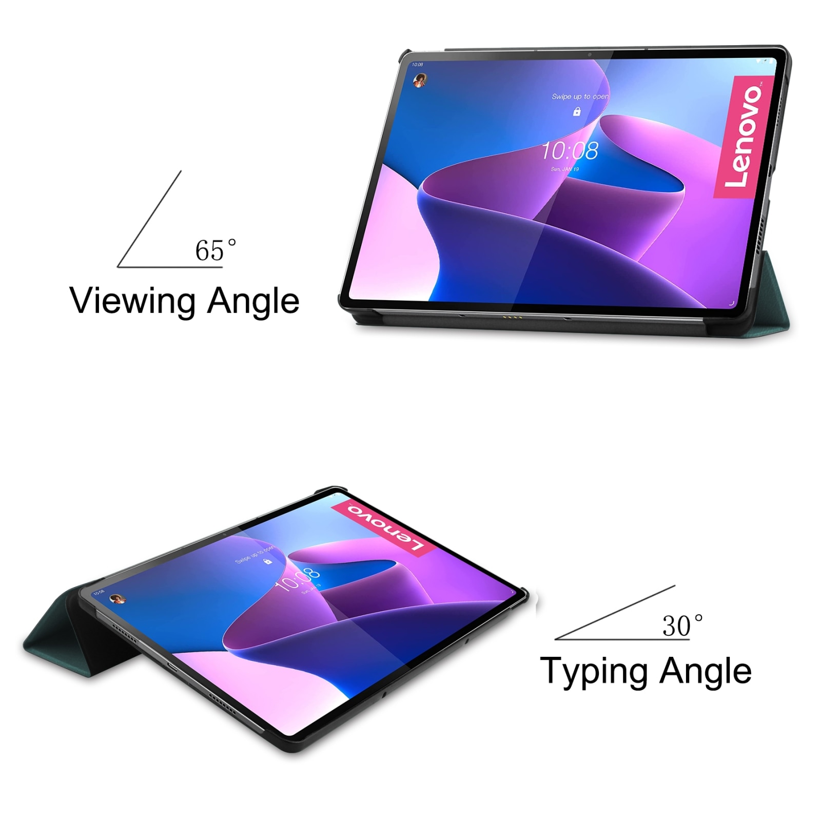 Husa tableta pentru Lenovo Tab P12 Pro 12.6, textura piele tip custers cu trei plieri, verde inchis