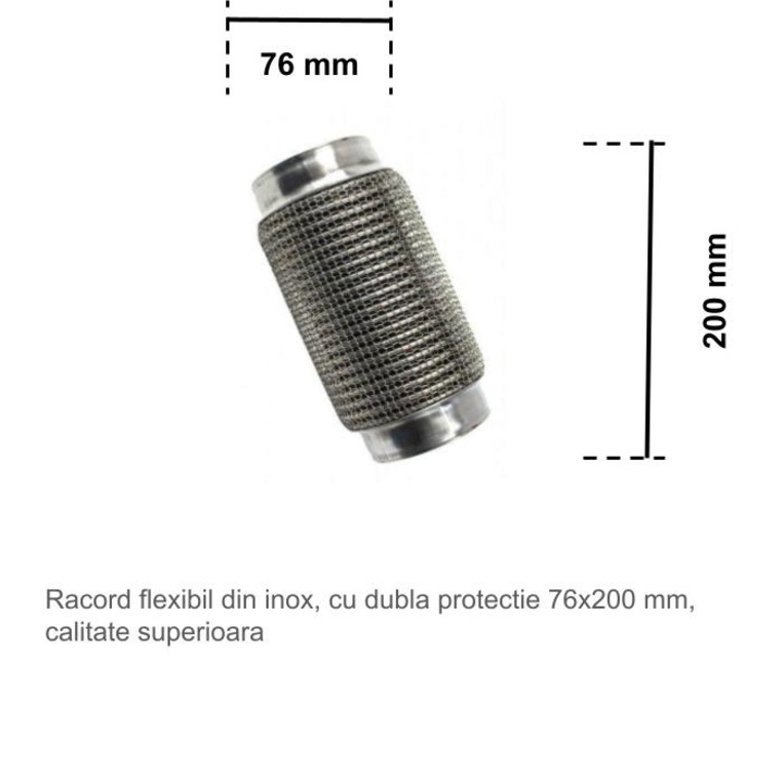 Racord flexibil evacuare inox 76x200 mm, calitate superioara, heavy-duty premium