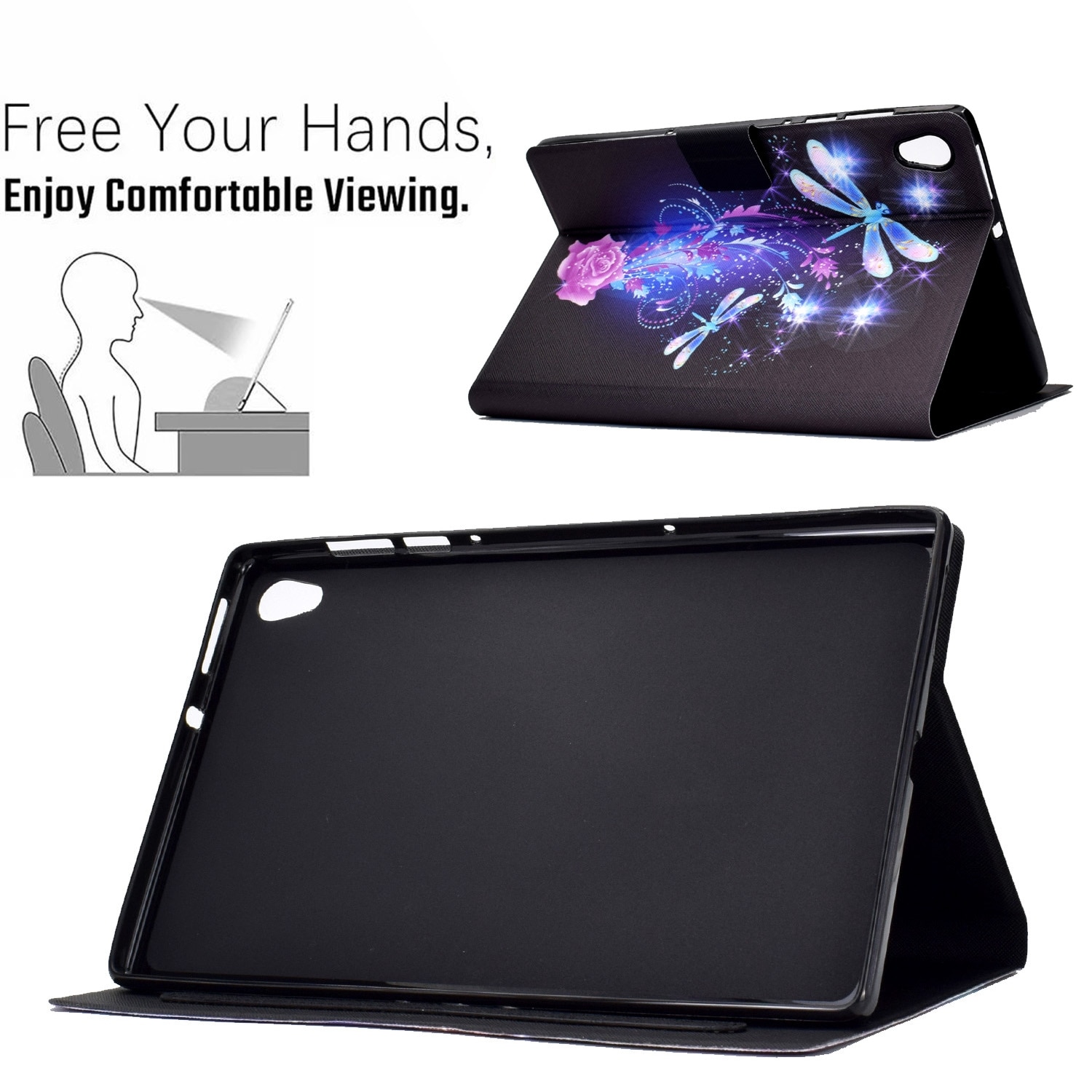 Husa tableta pentru Lenovo Tab M10 HD 2ND X306X, piele TPU cu relief electric, tip carte cu suport, inchidere magnetica, deschidere inteligenta, acces complet la porturi, fluture