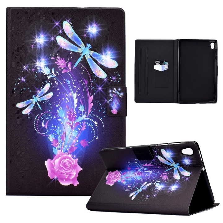 Husa tableta pentru Lenovo Tab M10 HD 2ND X306X, piele TPU cu relief electric, tip carte cu suport, inchidere magnetica, deschidere inteligenta, acces complet la porturi, fluture