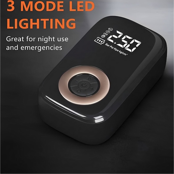 Compresor Electric Portabil 5V/1A, Presiune 150PSI, Functie de Lampa, Capacitatea Bateriei 1500mAh