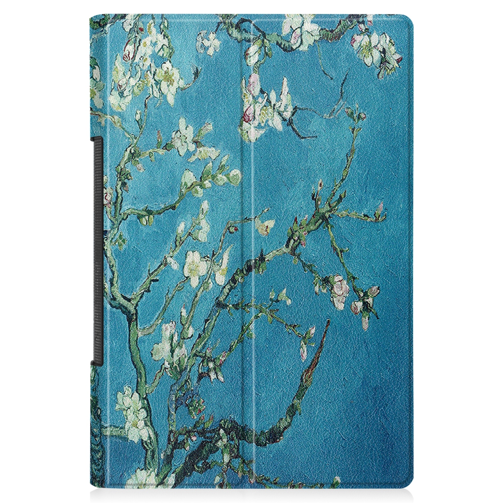 Husa tableta pentru Lenovo Yoga Tab 11, textura de custer, desen colorat, design orizontal, in piele PU, cu suport si functie de culcare/trezire, model floare de caisie