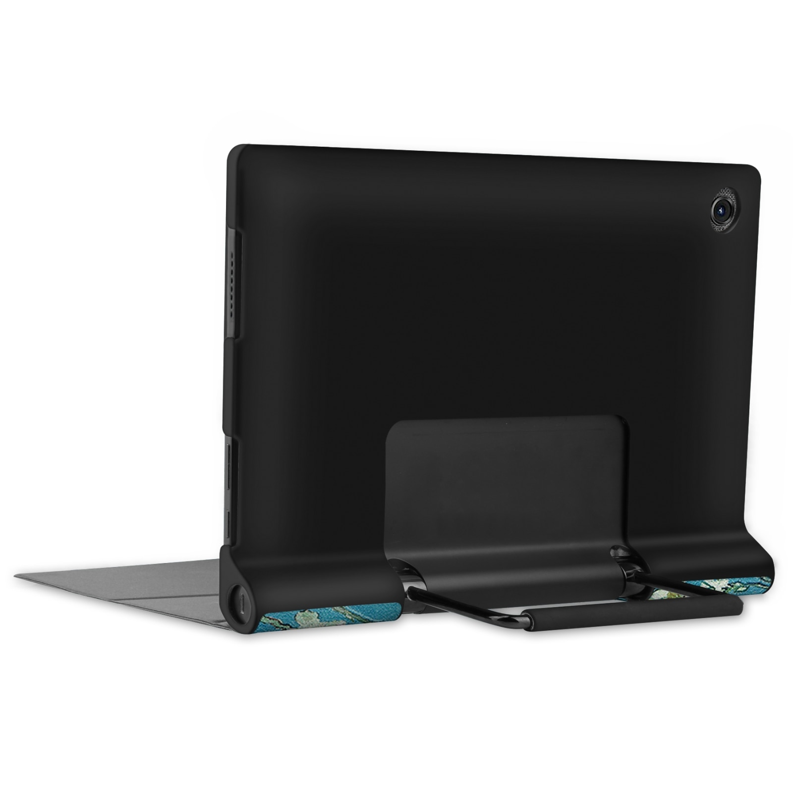 Husa tableta pentru Lenovo Yoga Tab 11, textura de custer, desen colorat, design orizontal, in piele PU, cu suport si functie de culcare/trezire, model floare de caisie