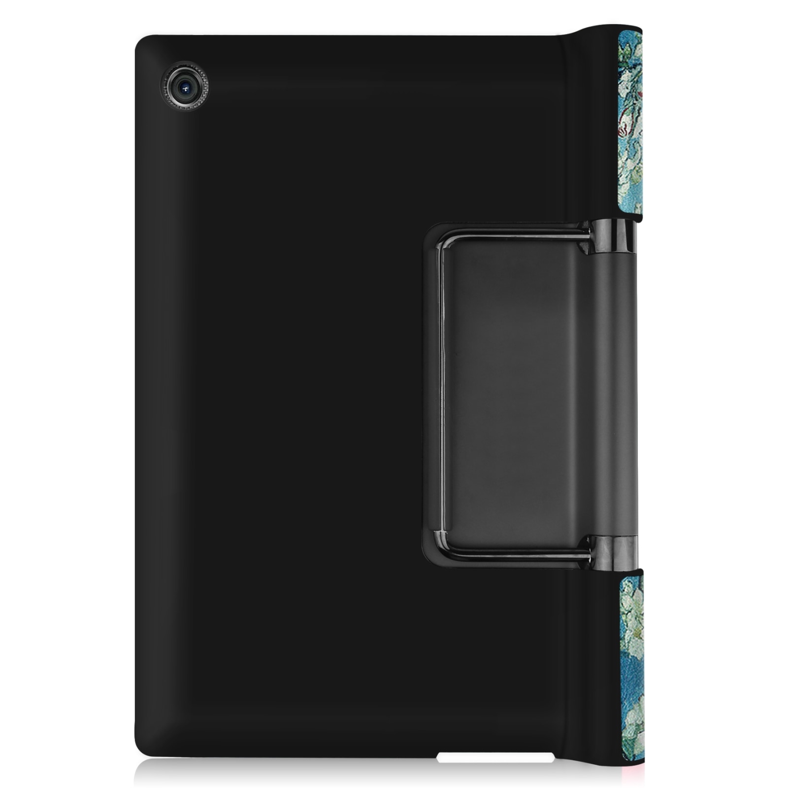 Husa tableta pentru Lenovo Yoga Tab 11, textura de custer, desen colorat, design orizontal, in piele PU, cu suport si functie de culcare/trezire, model floare de caisie