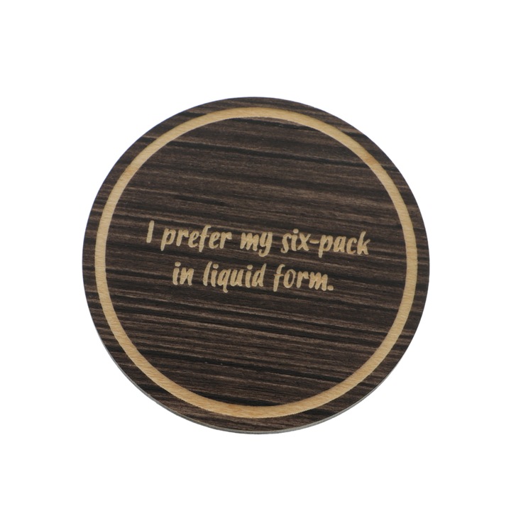 Suport pahare Liquid six-pack lemn cu mesaj