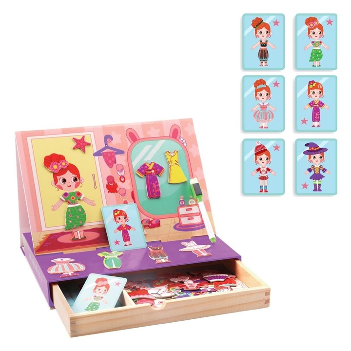 Carte Magnetica Din Lemn Imbraca-o Pe Nina Piese Puzzle Educativ Fete 3+ Ani 23x30cm